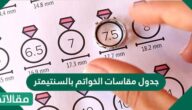 جدول مقاسات الخواتم بالسنتيمتر