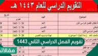 تقويم الفصل الدراسي الثاني 1444
