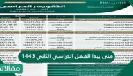 متى يبدا الفصل الدراسي الثاني ١٤٤٤