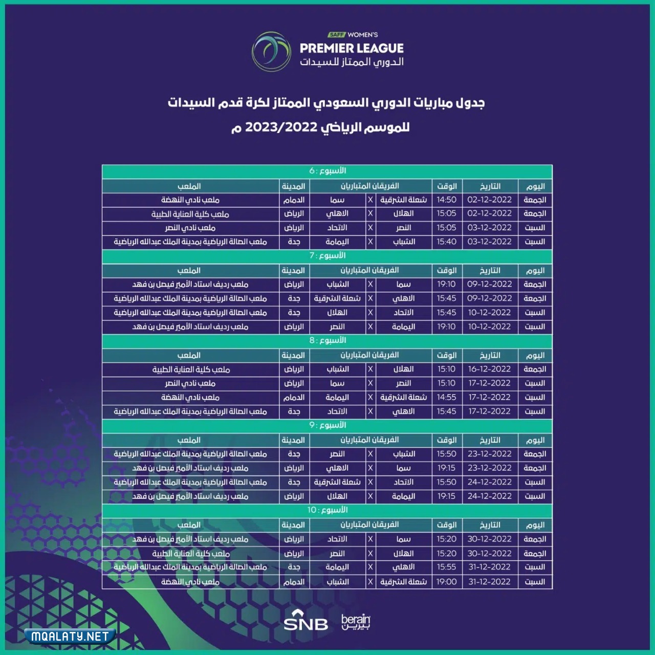 جدول مباريات دوري السيدات السعودي 2023 – 2023