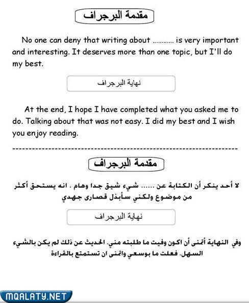 أمثلة على مقدمة وخاتمة انجليزي تصلح لأي موضوع