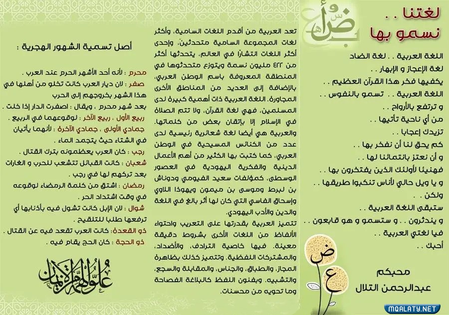مطوية عن أهمية اللغة العربية جاهزة للطباعة